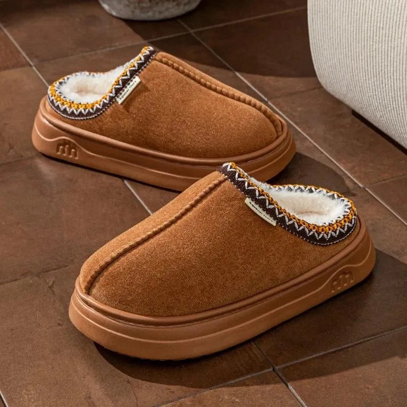 Suede Slippers Indoor Outdoor Warm Comfortable Non-slip Thick Soled Unisex