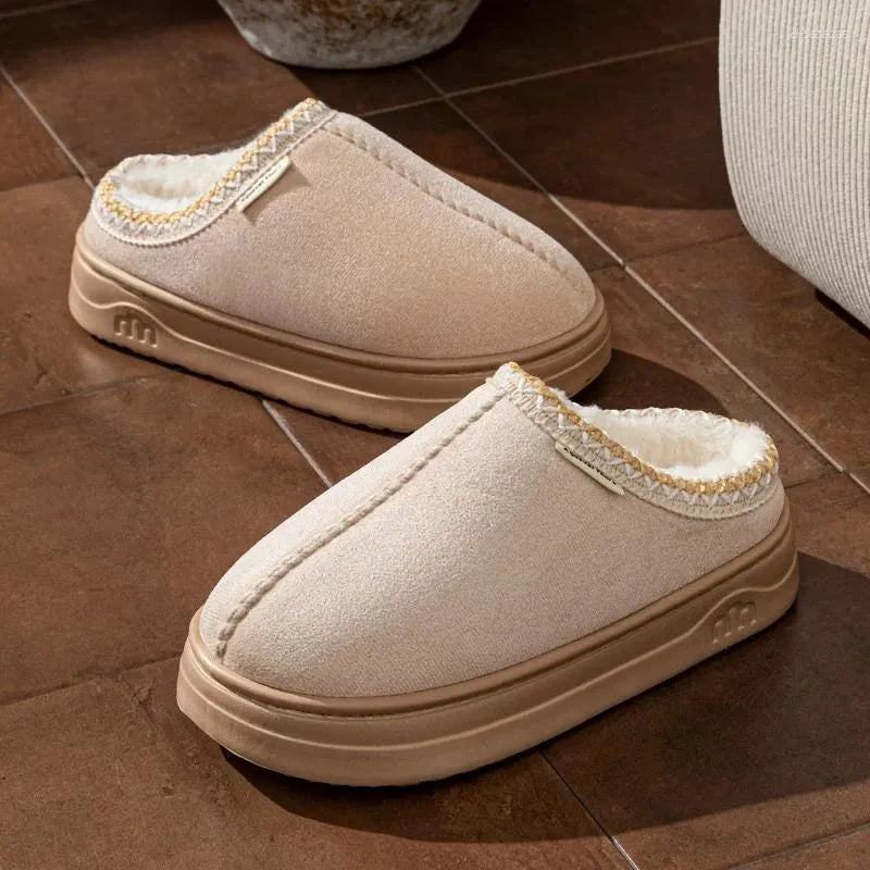 Suede Slippers Indoor Outdoor Warm Comfortable Non-slip Thick Soled Unisex